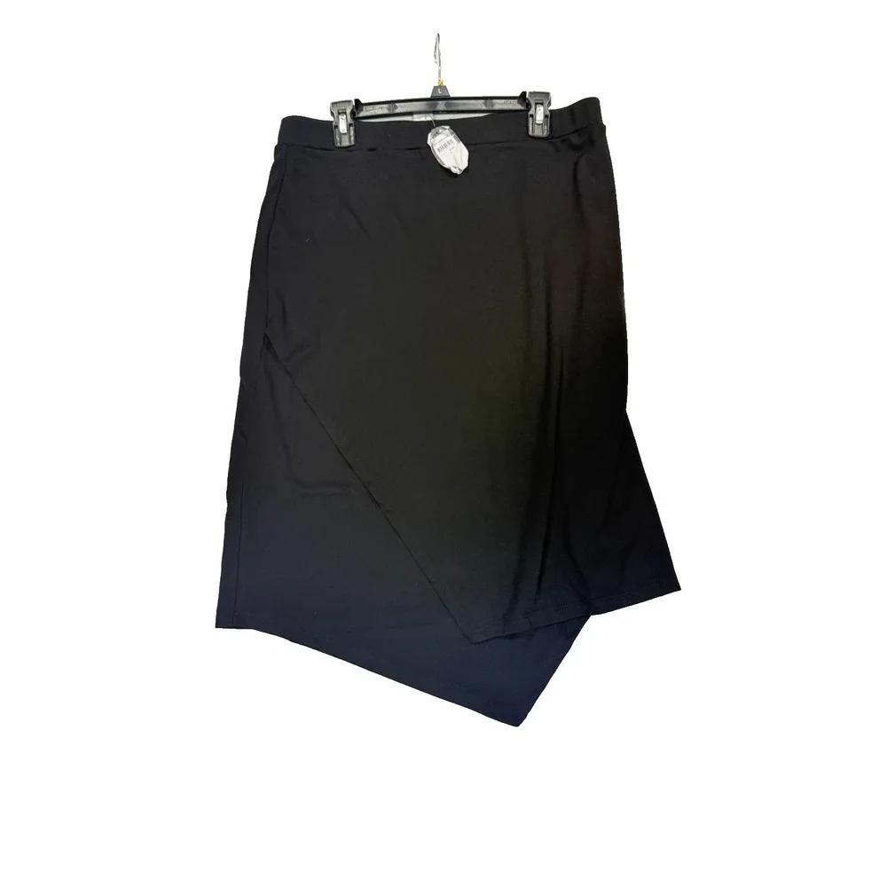 NWT Avenue Studio Women Size 14 Black Stretch Pull On‎ Asymmetric Hem Skirt Long